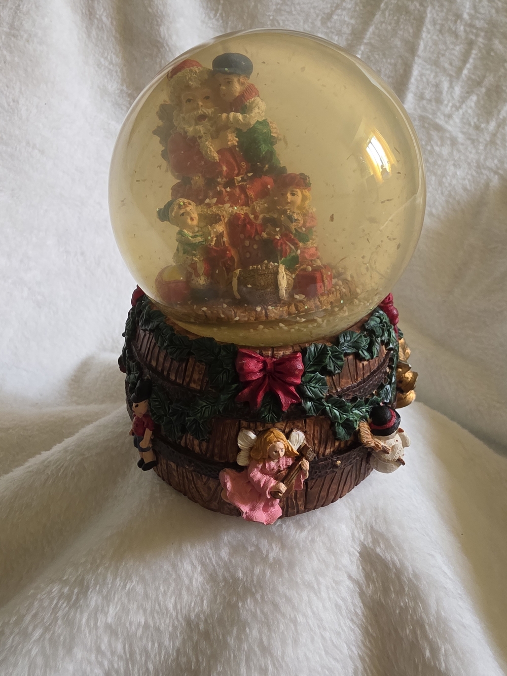 Vintage 1990s Christmas Musical Snow Globe Santa Barrel Base Item 97012 - Plays